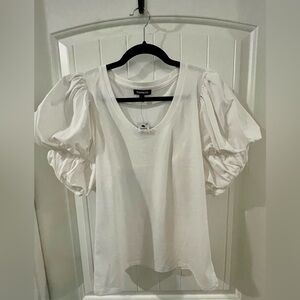 White cotton t shirt with puff sleeves